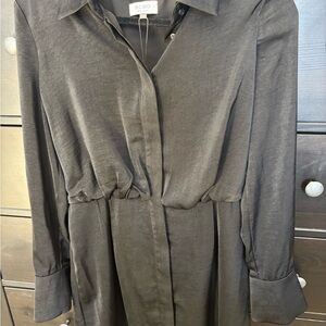 BCBG Black Long Sleeve Notched Collar Dress